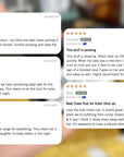 Product reviews for chest rub on a blurred background