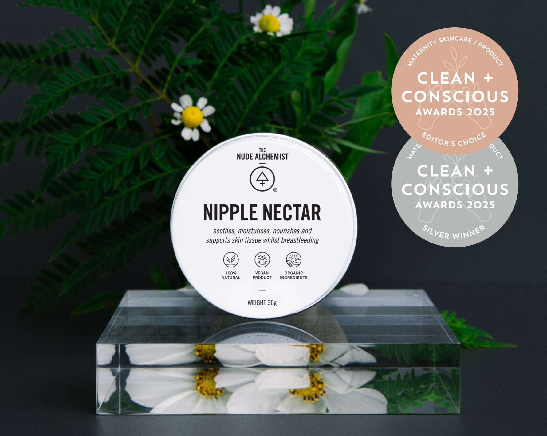 Tin of Nipple Nectar balm, a breastfeeding aid to soothe and support skin tissue