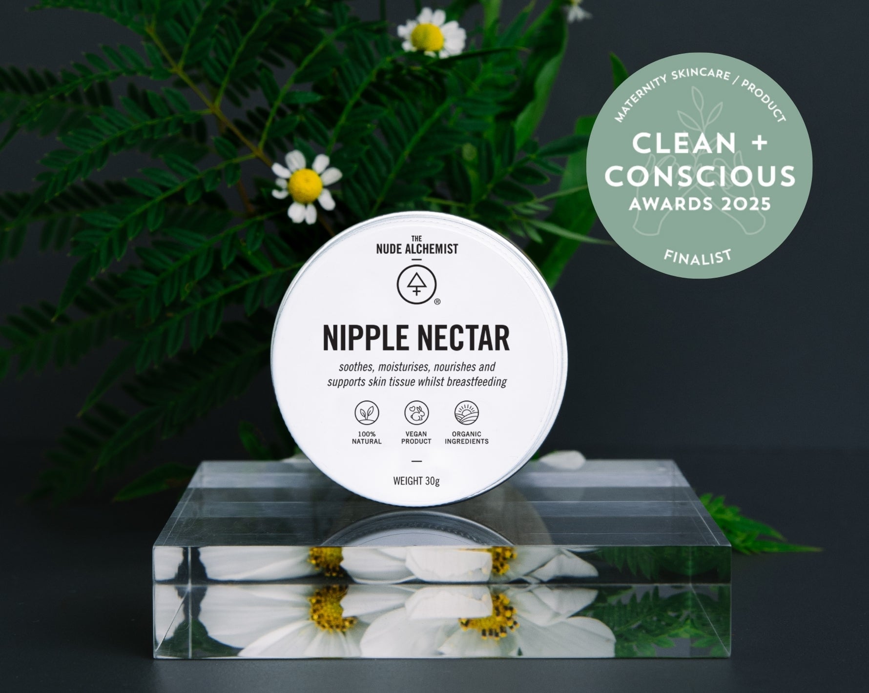 Tin of Nipple Nectar balm, a breastfeeding aid to soothe and support skin tissue